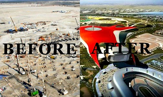 Illustration for article titled Time-Lapse Gallery Of Abu Dhabi's Nearly-Completed Ferrari World Theme Park